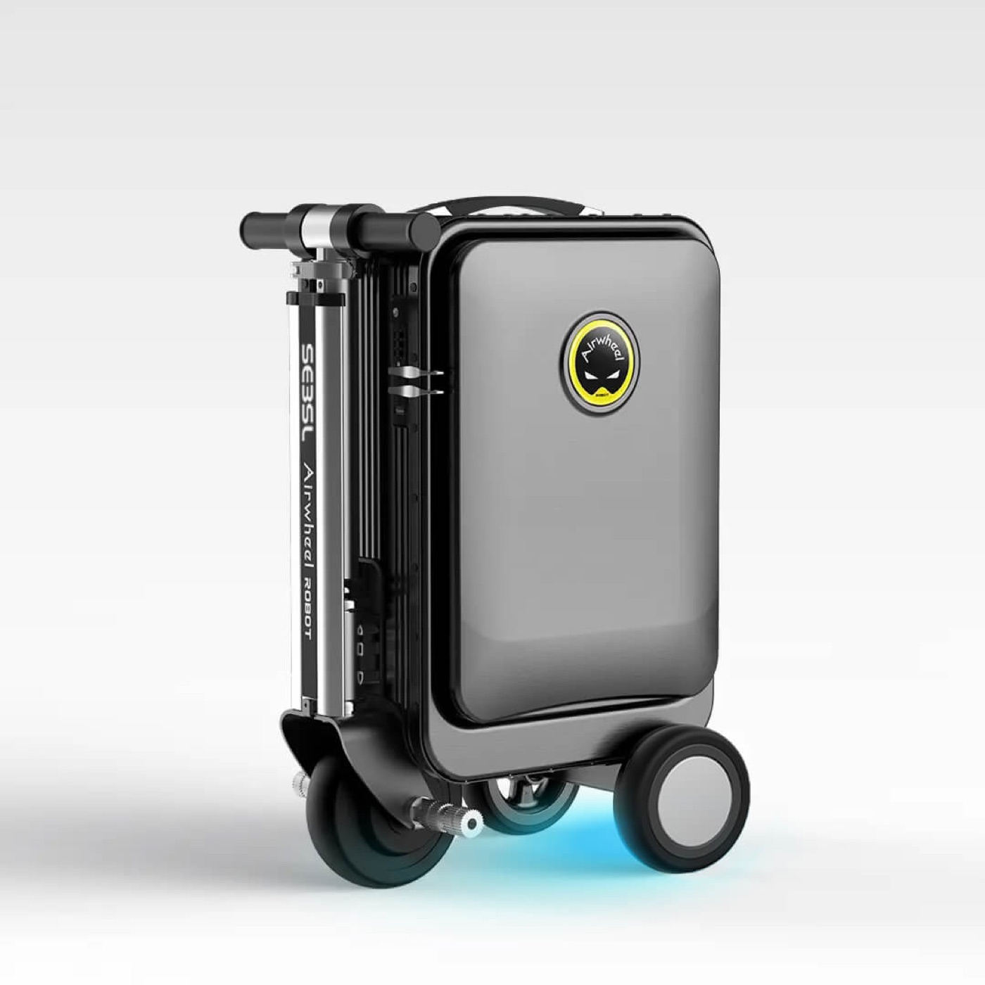 Airwheel SE3SL smart luggage with its underglow on